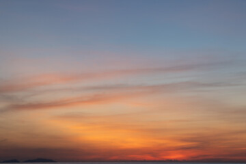 Naklejka na ściany i meble Sky background with clouds at dusk of dawn.
