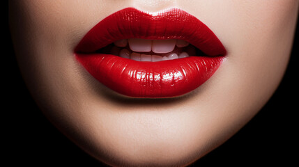 Fototapeta premium Close-up view of the lips with glossy lipstick, Generative Ai