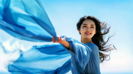 cute_Japanese_woman_waving_blue _scarf (21)