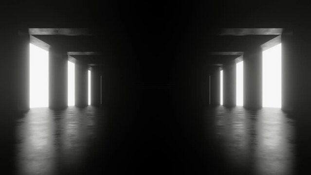 Abstract dark Sci Fi futuristic concrete tunnel space with neon light, Loop animation.