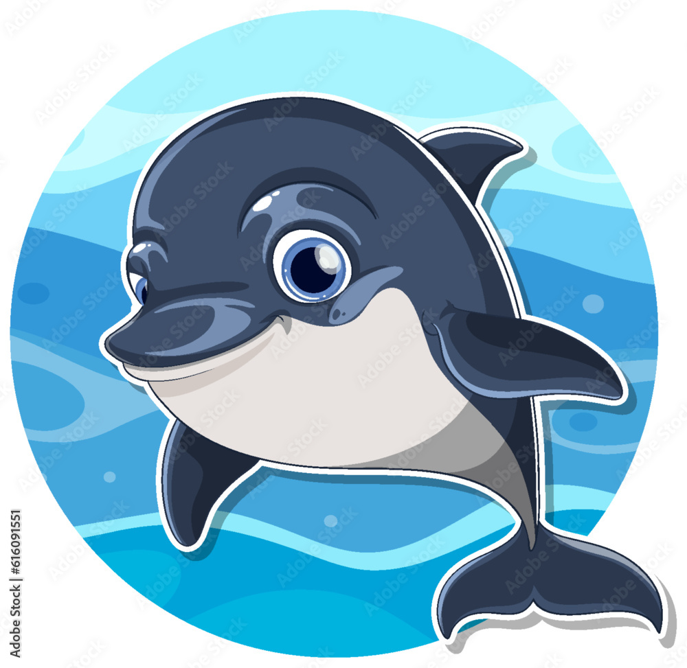 Sticker Happy dolphin underwater sticker template isolated