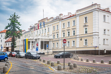 Main entrance of the Ministry of National Defence of Lithuania in Vilnius old town, where will take...