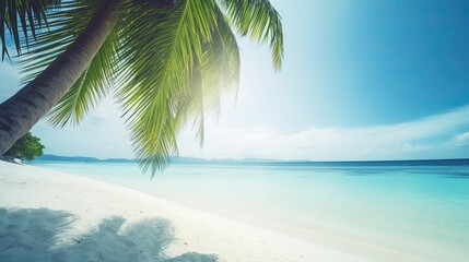 Fototapeta na wymiar Tropical island beach with white sand and palms Travel relax concept Generative AI