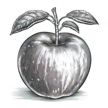 apple vector illustration engraving isolated on white