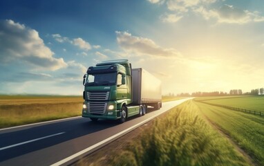 Obraz na płótnie Canvas A semi truck driving down a road. Generative AI