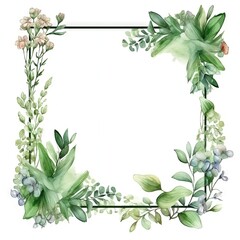 Watercolor decorative frame. Abstract background. Invitation, advertisement, thanks. Ornamental leaves. Generative AI.