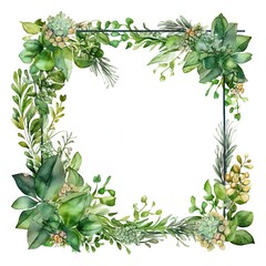 Watercolor decorative frame. Abstract background. Invitation, advertisement, thanks. Ornamental leaves. Generative AI.