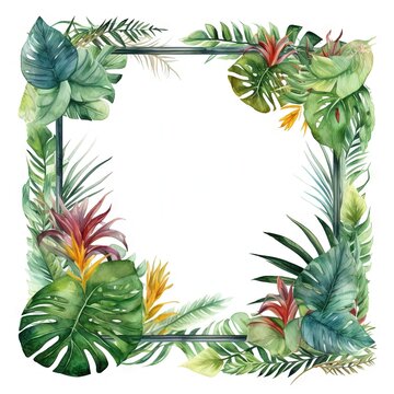 Watercolor decorative frame. Abstract background. Invitation, advertisement, thanks. Ornamental leaves. Generative AI.