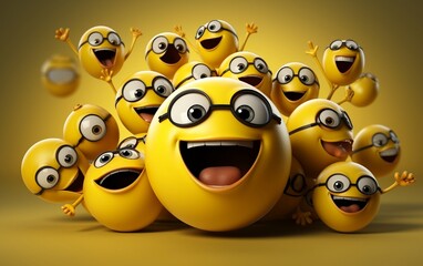 A group of yellow smiley faces with their mouths open. Generative AI