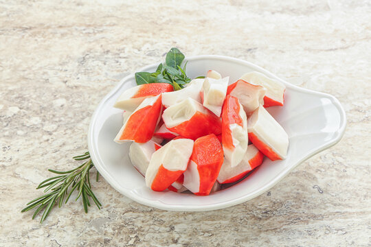 Crab meat surimi in the bowl