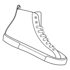 hand drawn sneakers, gym shoes, side view. Image in different views - front, back, top, side, sole and 3d view. Doodle vector illustration.	
