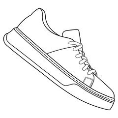 hand drawn sneakers, gym shoes, side view. Image in different views - front, back, top, side, sole and 3d view. Doodle vector illustration.	
