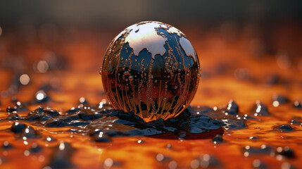 planet earth in a drop of water dripping on the background of scorched earth. Generative ai