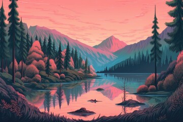 A mountain with an idyllic scene. (Illustration, Generative AI)