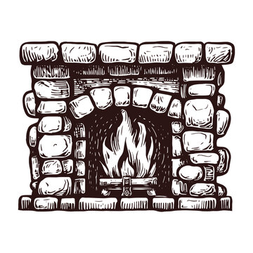 stone fireplace sketch
