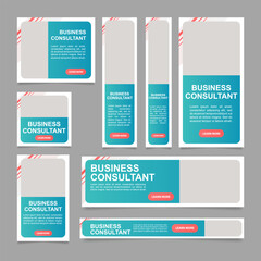Obraz premium Public relations consultant for business web banner design template. Vector flyer with text space. Advertising placard with customized copyspace. Printable poster for advertising. Arial font used