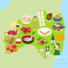 福島県の名物のイラストセット