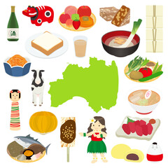 福島県の名物のイラストセット