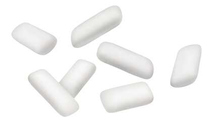 Flying chewing gum pieces, cut out