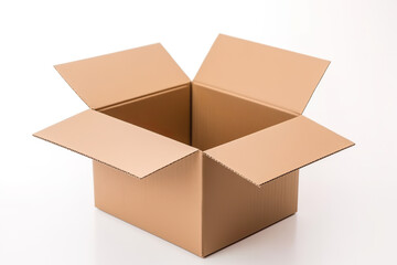 Open Cardboard Box on White Background