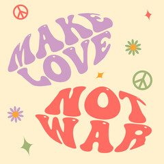 Flower power - vector design groovy lettering. Trendy print design for posters, cards, t-shirts. Colorful drawing quote
