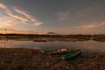 Fishing boat background with sunset background