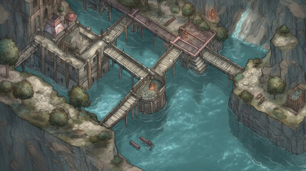 fantasy fishing village port rpg top down view map asset - by generative ai