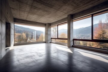 Obraz premium Modern concrete interior with panoramic view