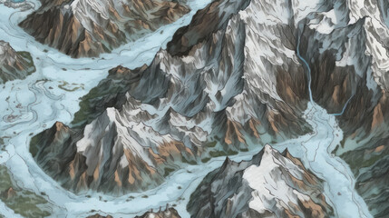 winter mountain peak glacier rpg top down view map asset fantasy - by generative ai