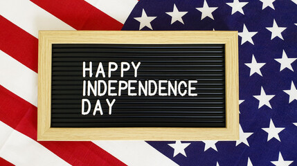 Happy 4th of July USA Indepence Day letter board with American flag background. Independence day....