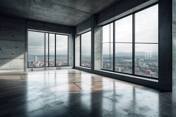 Fototapeta na wymiar Modern concrete interior with panoramic view