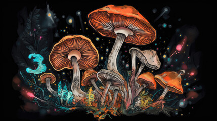 magic mushroom psychedelic new age - by generative ai - obrazy, fototapety, plakaty