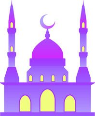 Mosque vector illustration. Shiny mosque icon for sign and symbol of muslim worship place. Mosque gradient icon of islam religion and muslim faith. Place of muslim to pray