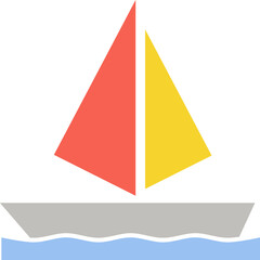 Sailboat with blue wave water ocean sea doodle icon PNG