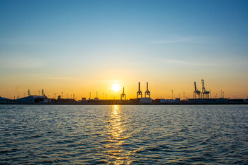 Denmark - Aarhus city harbor front at sunset