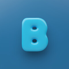 3D Blue uppercase letter B with a glossy surface on a blue background .