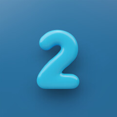 3D Blue number 2 with a glossy surface on a blue background .