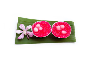 Sago and coconut milk pudding with water chestnuts