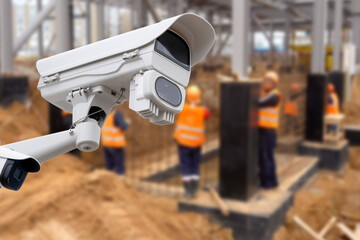 CCTV with Blurring Building construction background.