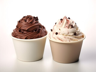 chocolate and chocolate chip ice creams in cups