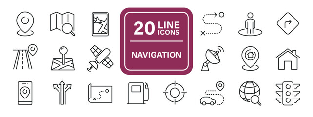 Navigation thin line icons. Editable stroke. For website marketing design, logo, app, template, ui, etc. Vector illustration. - obrazy, fototapety, plakaty