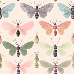 Seamless pattern Insects. Generative ai digital illustration.