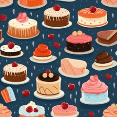 Mouthwatering Desserts. Capture the sweetness. Digital paper. Seamless pattern. Generative ai digital illustration. Generative ai digital illustration.