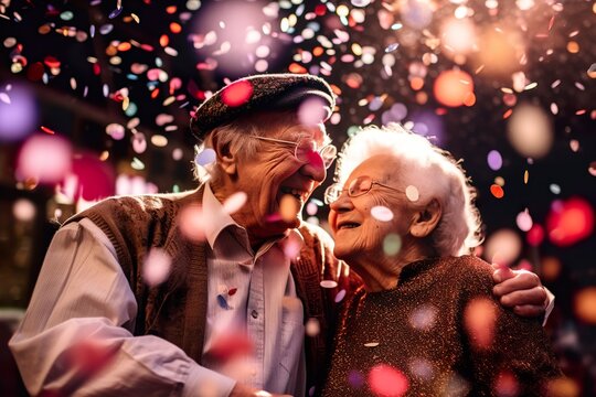 Happy old couple is dancing together on evening party. Generative Ai