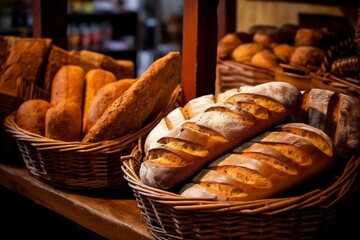 Fresh Bread in the Bakery. Generative AI