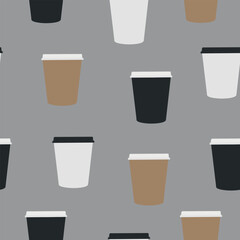Pattern coffee in cups coffee beans americano espresso cardboard vector illustration