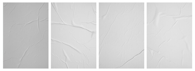Collection paper wrinkled effect, Vertical paper texture wrinkled, crumpled poster template, Isolated paper mockup, isolated blank templates set