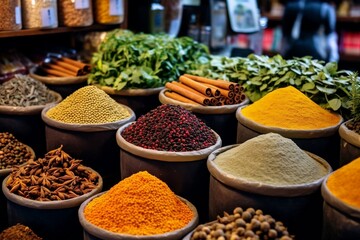 Vibrant Assortment of Spices and Herbs. Generative AI