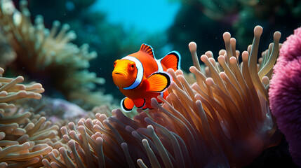fish with anemone underwater background