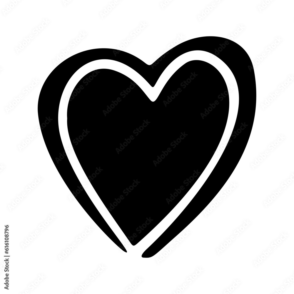 Poster a cute doodle-style hand-drawn icon of a black heart, symbolizing love